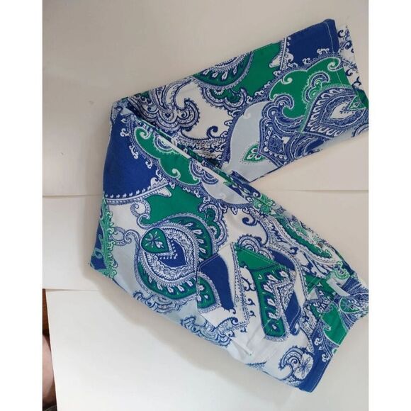💕Chicos Slim Leg Crop Pants Size 0 US 4 Paisley Print Cotton Blend Stretch - Picture 4 of 5
